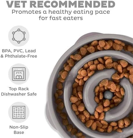 Outward Hound Fun Feeder Slo Bowl, Large Slow Feeder Dog Bowl, 4 Cups, Gray
