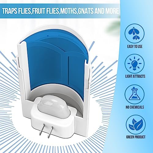 2 Flying Insect Traps & 8 Cartridges - Plug in Fruit Fly Trap for Indoor - Bug Catcher for Gnats, House & Fruit Flies - Mess-Free with Blue & UV Light (2 x Devices & 8 x Refills)