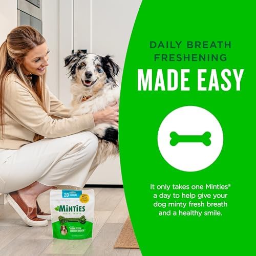 Minties Dental Chews for Dogs, 60 Count, Vet-Recommended Mint-Flavored Treats for Medium Dogs 25-50 lbs, Bones Clean Teeth, Fight Bad Breath, and Removes Plaque and Tartar