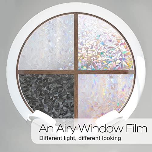 rabbitgoo Window Privacy Film Rainbow Film Decorative Window Sticker, 3D Static Stained Glass Cling Tint for Home Heat Control Non-Adhesive, 23.6 x 78.7 inches