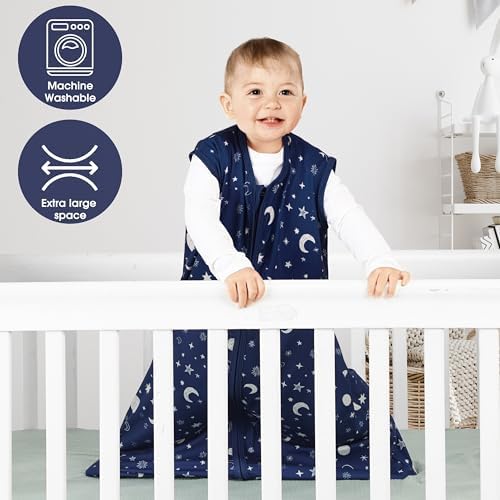3 Pack Baby Sleep Sack 6-12 Months 100% Rayon Cotton Baby Sleeping Bag 2-Way Zipper Toddler Wearable Blankets Comfy Stretchy Lightweight TOG 0.3 (Purple&Clouds&Starry Sky)
