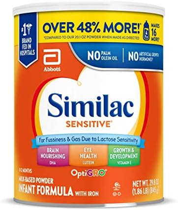 Similac Sensitive Infant Formula, for Fussiness & Gas Due to Lactose Sensitivity, Baby Formula Powder, 29.8-oz Value Can