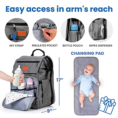 PILLANI Baby Diaper Bag Backpack - Large Bag for Boys & Girls - Diaper Backpack - Travel Diaper Bags w/Changing Pad, Baby Registry Search & Shower Gifts - Essentials Must Haves Newborn Stuff for Mom