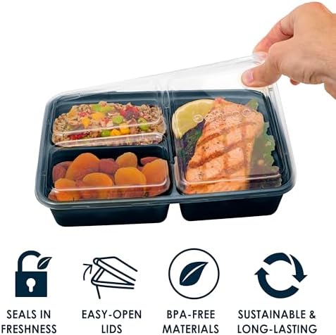 Bentgo 20-Piece Lightweight, Durable, Reusable BPA-Free 3-Compartment Containers - Microwave, Freezer, Dishwasher Safe - Navy Blue
