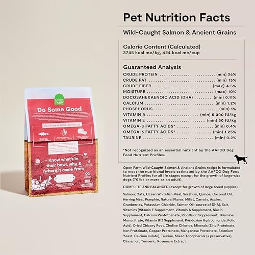 Open Farm, Ancient Grains Dry Dog Food, Protein-Rich & Nutrient Dense, 90% Animal Protein Mixed with Non-GMO Fruits, Veggies and Superfoods, Wild Caught Salmon Recipe, 22lb Bag