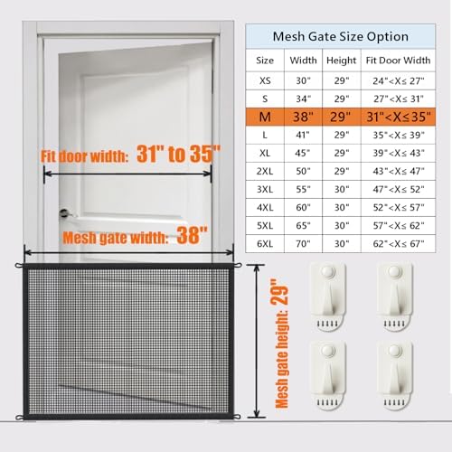 Dog Gate for Stairs Pet Gates for The House: Dogs Screen Mesh Gate for Doorways Stairways Indoor Safety 29 inches Tall, 38 inch Wide