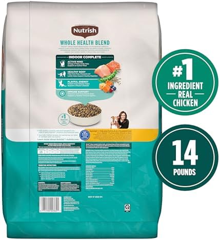 Nutrish Indoor Complete Premium Natural Dry Cat Food, Chicken with Lentils & Salmon Recipe, 14 Pounds (Packaging May Vary)
