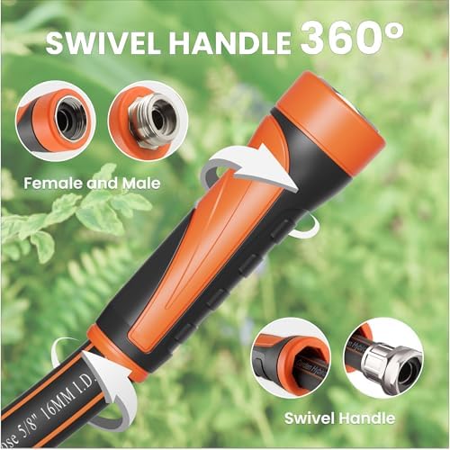 Giraffe Tools Garden Hose 50ft x 5/8", Water Hose Heavy Duty, Flexible, Lightweight Hybrid Hose with Swivel Handle, Male to Female Fittings, Burst 600 PSI