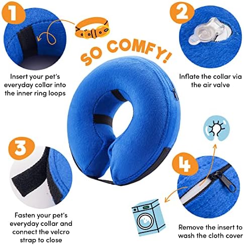 BENCMATE Inflatable Dog Cone Collar Alternative, Soft Dog Cone for Small Medium Large Dogs and Cats, Neck Recovery ECollar Donut Collar After Surgery (Medium, Blue)