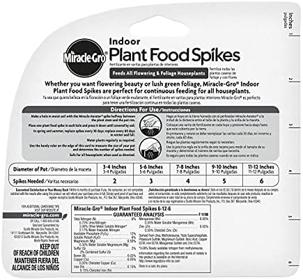 Scotts Indoor Plant Food Spikes, Includes 48 Spikes - Continuous Feeding for all Flowering and Foliage Houseplants - NPK 6-12-6, 48 Count (Pack of 12)