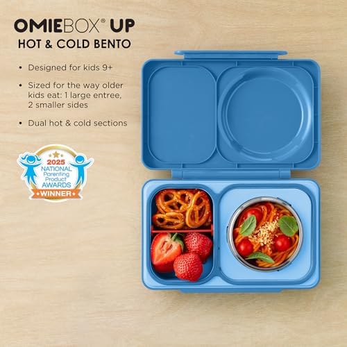Omie OmieBox UP bento Box for Kids | Insulated Lunch Box | Leak Proof Vacuum Insulated Thermal Food jar | Cooler ice Pack | 2 Compartments (Cosmic Blue)