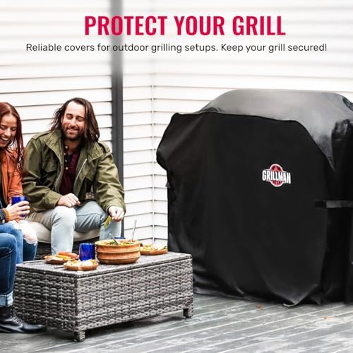 Grill Cover by Grillman, Black, 58 Inch, BBQ Outdoor Grill Covers, Charcoal & Gas Grills, Waterproof, Rip-Proof, Weather-Resistant, Anti-UV, Barbecue Cover for Weber, Genesis, Charbroil, Nexgrill, etc