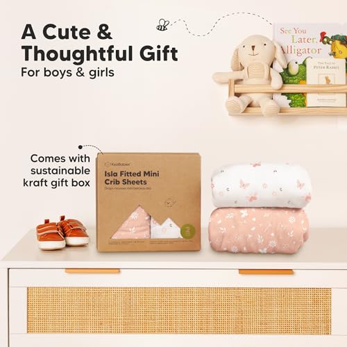 Pack and Play Sheets Fitted - 2-Pack Mini Crib Sheets for Pack N Play Mattress 38x26, Soft & Cozy, Neutral Toddler Playard Bedding, Snug Fitted Mini Baby Crib Mattress Cover Boy, Girl (Butterflies)