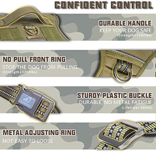 Auroth Tactical Dog Harness for Large Dogs No Pull Adjustable Pet Harness Reflective K9 Working Training Easy Control Pet Vest Military Service Dog Harnesses Army Yellow L