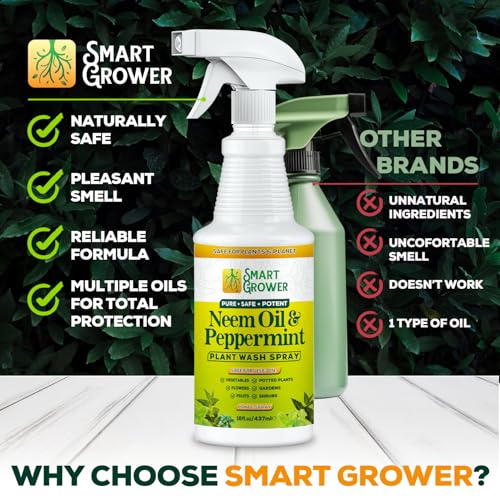 Neem Oil Spray for Plants with Peppermint Oil, Natural Plant Wash Made for Indoor and Outdoor Plants Smart Grower 16oz Easy Ready to Use Spray