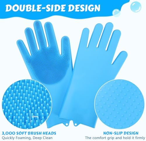 Pecute Pet Grooming Gloves Large, Heat Resistant Cat Bathing Gloves with High-Density Teeth, Silicone Dog Bathing Gloves with Enhanced Five Finger Design, for Washing, Bathing, and Massaging