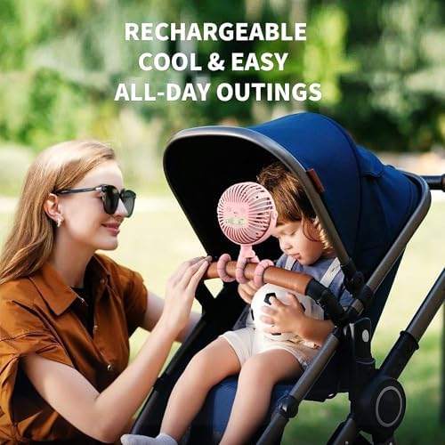 AMACOOL Battery Operated Stroller Fan Flexible Tripod Clip On Fan with 3 Speeds and Rotatable Handheld Personal Fans for Car Seat Crib Bike Treadmill (Pink)