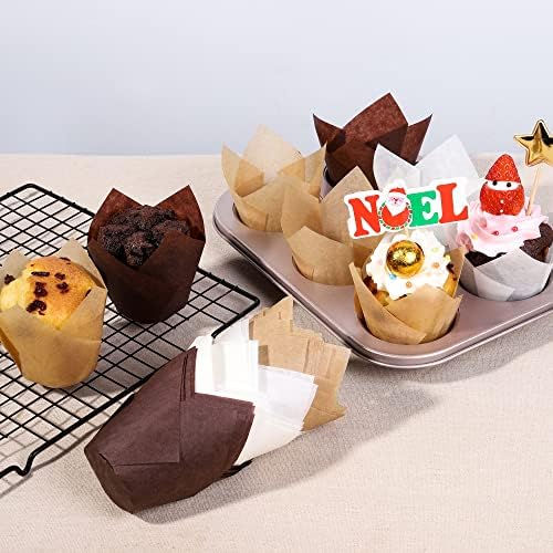 Nordic Paper 200pcs White Tulip Cupcake Liners for Baking Cups EU Parchment paper Tulip Muffin Liners, Cupcake Wrapper for Party, Christmas