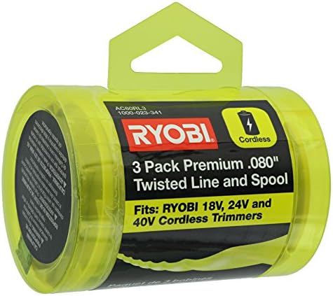 Ryobi One PLUS+ AC80RL3 OEM .080 Inch Twisted Line and Spool Replacement for Ryobi 18v, 24v, and 40v Cordless Trimmers (3 Pack)