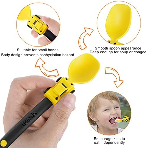 Construction Toddler Utensils - Toddler Forks and Spoons - Kids Construction Truck Toys - Forks and Spoons Silverware Set - Christmas Birthday Gift Kids Toys for 1 2 3 4 5 year old, Yellow