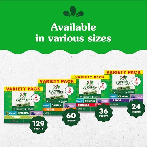 Greenies Regular Dental Dog Treats, 3-Flavor Variety Pack, (3) 12 oz. Pouches, 36 Total Treats