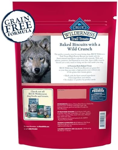 Blue Buffalo Wilderness Trail Treats Crunchy Dog Biscuits, Grain-Free and High-Protein Dog Treats Made with Natural Ingredients, Salmon Recipe 24-oz Bag