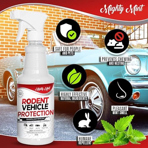 Mighty Mint Peppermint Oil Rodent Repellent Spray for Vehicles – Natural Mouse & Rat Control for Car Engines, RVs, Trucks & Boats – Plant-Based, Extra-Strong Formula – 16 oz