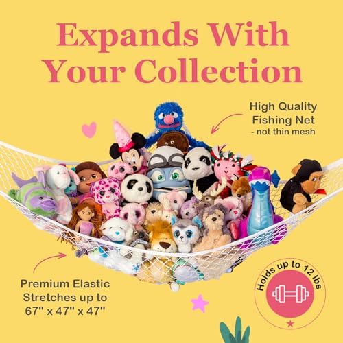 Lilly's Love Stuffed Animal Hammock, 2 Pack | Corner Hanging Organizer, Toy Storage, Stuffed Animal Storage | Easy to Hang Plushie Net w/Anchors & Hooks | Cute Room, Bedroom & Home Decor (White)