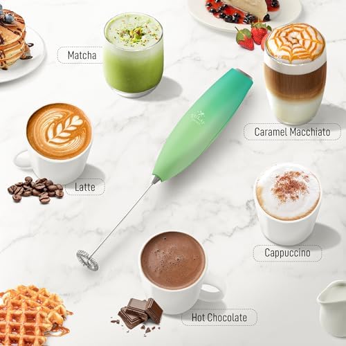 Zulay Kitchen Milk Frother Wand (2 Batteries Included) - Easy-Clean Drink Mixer - Electric Coffee Frother for Frappe, Matcha - Ocean Spray