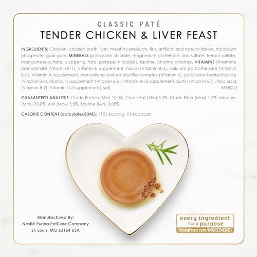 Purina Fancy Feast Chicken and Beef Classic Pate Collection Grain Free Wet Cat Food Variety Pack - (Pack of 24) 3 Oz. Pull-Top Cans