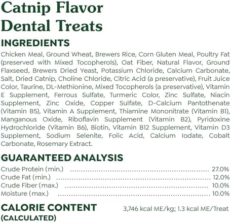 Greenies Feline Adult Dental Cat Treats, Catnip Flavor, 9.75 oz. Tub