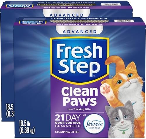 Fresh Step Clean Paws Cat Litter with Febreze Freshness, Advanced Multi Cat Low Tracking Clumping Litter, 37 lbs. (2 x 18.5 lb. Box)