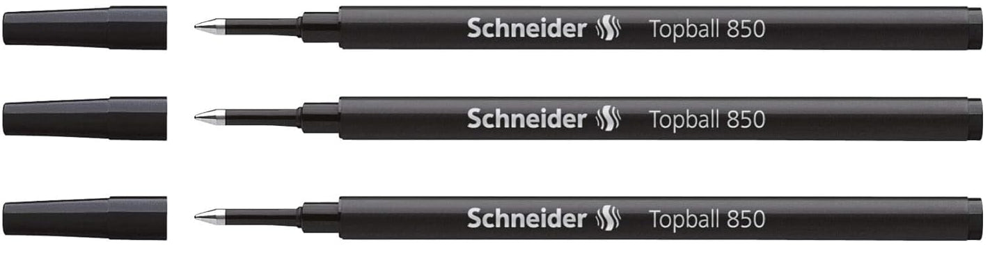 SCHNEIDER Pack of 3 Topball 850 Rollerball Refills Medium Tip 05 Black