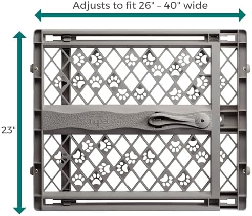 MYPET North States Paws Portable Pet Gate: 26-40" Wide. Pressure Mount. No Tools Needed. Made in USA. Dog Gate 23" Tall, Expandable, Durable Dog Gates for Doorways, Fieldstone Gray