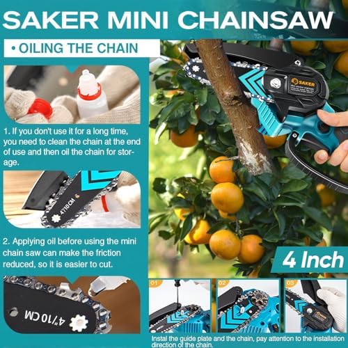 Saker Mini Chainsaw,Portable Electric Chainsaws Cordless,Handheld Chain Saw Pruning Shears Chain Saws for Tree Branches,Courtyard,Household and Garden,Gift for Men Dad Husband Women