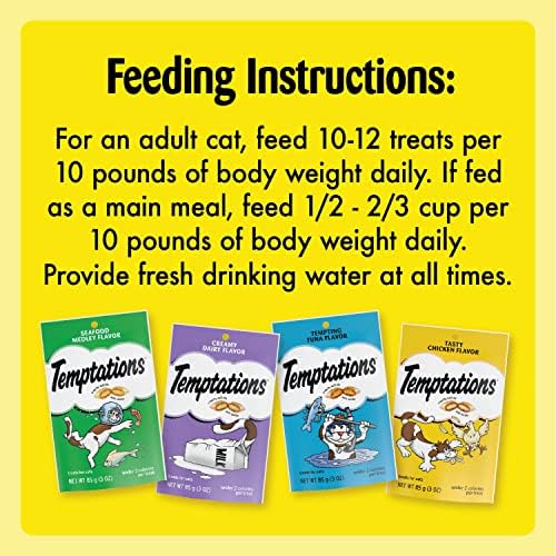 Temptations Classic Crunchy and Soft Cat Treats Feline Favorites Variety Pack, 3 oz. Pouches (Pack of 4)