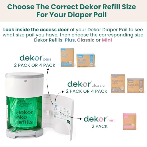 Diaper Dekor Plus Diaper Pail Refills | 4 Count Unscented | Exclusive End-of-Liner Marking | Thick, Quick & Easy to Replace | Most Economical Refill System | for Original and Eko Style Pails