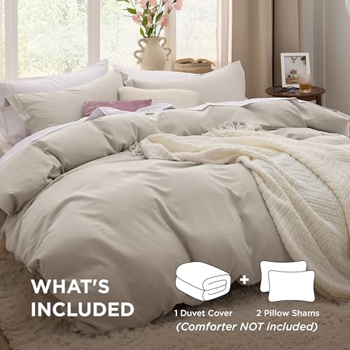 Bedsure Duvet Cover King Size - 3 Pieces Prewashed Cotton-Like Extra Soft Bedding Set, Includes 1 Duvet Cover 104x90 Inches with Zipper Closure & 2 Pillow Shams, Linen, Comforter Not Included