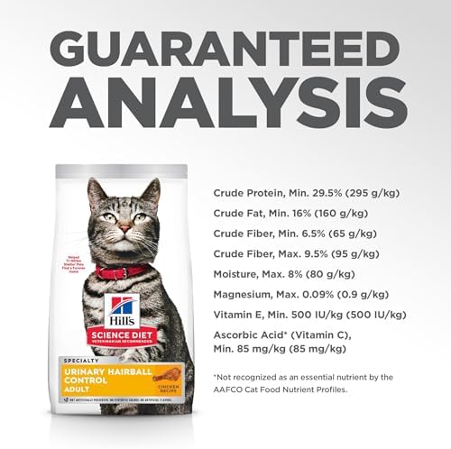 Hill's Science Diet Urinary Hairball Control, Adult 1-6, Urinary Track Health & Hairball Control Support, Dry Cat Food, Chicken Recipe, 7 lb Bag