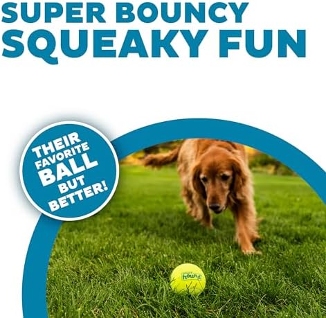 Outward Hound Squeaker Ballz, Interactive Dog Toy, Squeaky Tennis Ball, Durable Dog Toy for Fetch, Multi-Pack of 4, Large