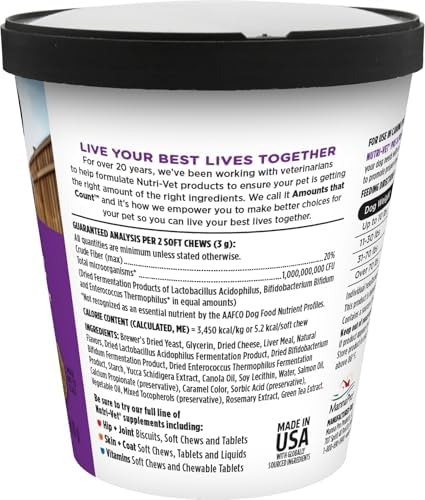 Nutri-Vet Pre & Probiotics for Dogs, Digestive Support, Upset Stomach, Puppy Probiotic, Pet Vitamins and Supplements, Dog Probiotics, Liver & Cheese Flavor, 120 Soft Chews