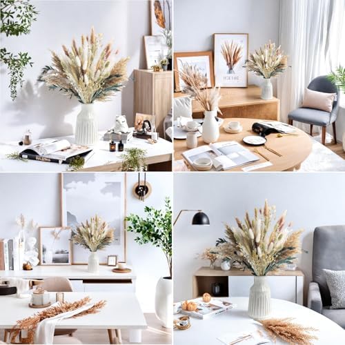 126pcs Dried Pampas Grass Decorations, Dried Flowers, Dried Bouquet in Vase, Reed Grass Bouquet for Bohemian Floral Home Wedding, Table Centerpieces, Rustic Farmhouse Decor. (Vase Not Included)