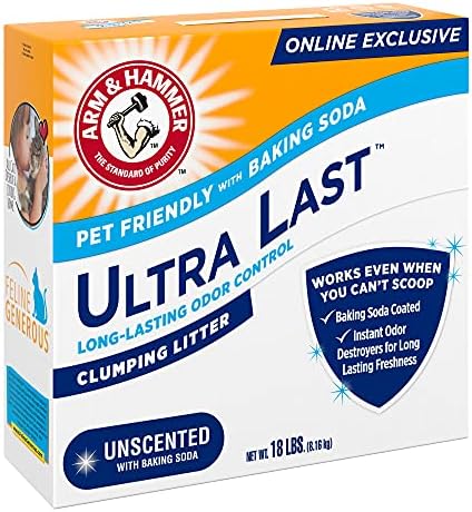 ARM & HAMMER Ultra Last Clumping Cat Litter Unscented MultiCat 18 Lbs. Pet Friendly with Baking Soda Odor Control Litter