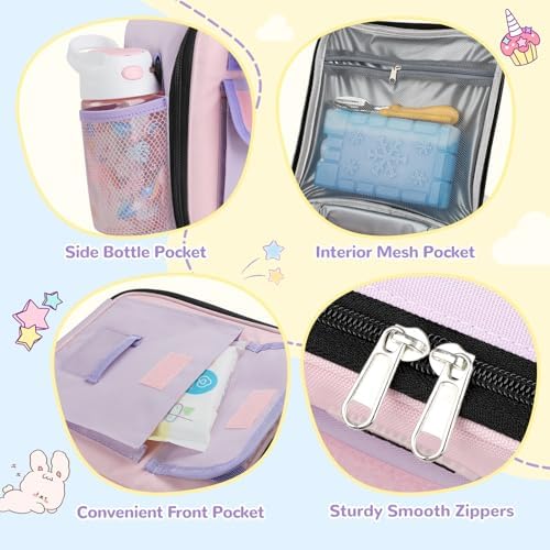 REDSHELL Tactical Lunch Box Kids, Large Insulated Lunch Bag for Girls, Cooler Lunchbag, Square Toddler Lunchbox, Back to School Daycare Lunch Tote Pail with Water Bottle Holder Shoulder Strap, Purple