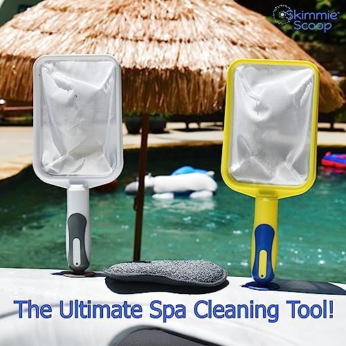The Skimmie Scoop - Patented Handheld Skimmer with Fine Mesh Net for Spa, Hot Tub, Cold Plunge and Small Pool Cleaning - Lightweight and Durable with Powerful Suction Cup - Clean Out Filter (White)