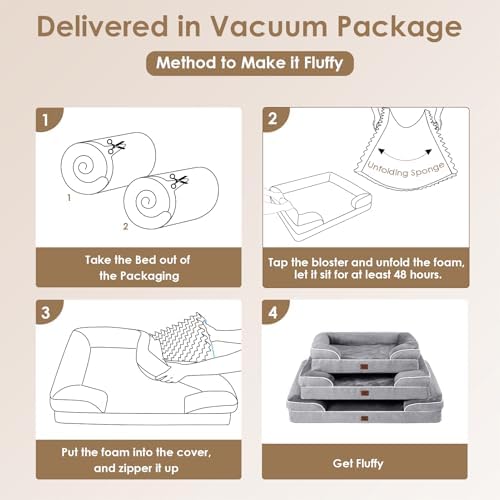 EHEYCIGA Orthopedic Dog Beds for Extra Large Dogs 44x32Inch, Waterproof Memory Foam XL Pet Bed with Sides, Non-Slip and Egg-Crate Foam Big Dog Couch Bed with Washable Removable Cover, Grey