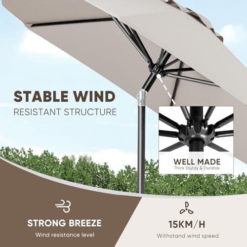Tempera Patio Market Outdoor Table Umbrella with Push Button Tilt and Crank,Large Sun Umbrella with Sturdy Pole&Fade resistant canopy,Easy to set