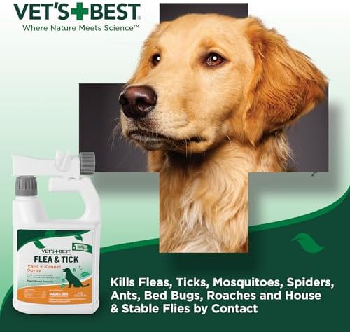 Vet's Best Natural Flea and Tick Yard and Dog Kennel Spray, Plant Safe Tick Spray for Yard with Ready-to-Use Hose Attachment, Mosquito Repellent with Natural Oils, Flea Prevention for Dogs, 32 Ounce