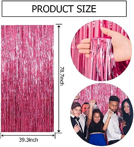 5 Pack Pink Tinsel Curtain Party Backdrop Foil Fringe Birthday Photo Booth Streamer Backdrop Theme Decorations