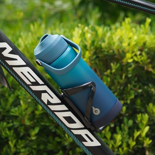 BJPKPK Insulated Water Bottle with Straw Lid, 18oz Thermos Water Bottles, Flex Handle & Non-slip Boot, BPA Free Leak Proof Stainless Steel Metal Thermos, Tumblers, Cups,Black Blue